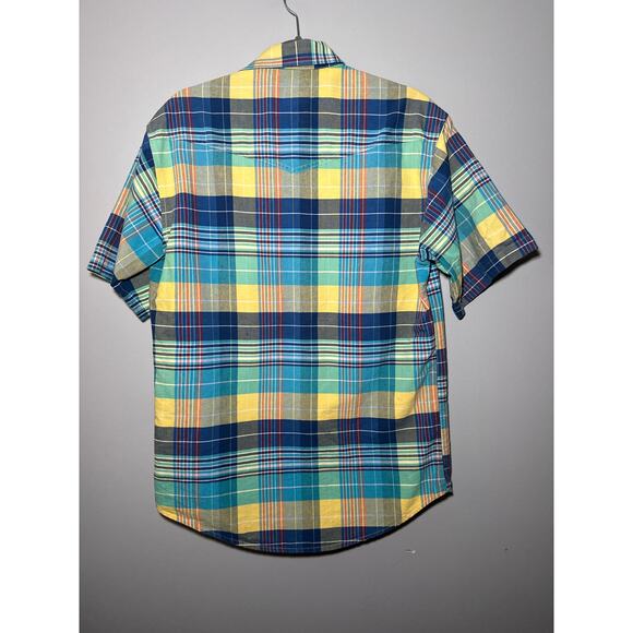 Wrangler Pearl Snap Med Mens Bright Color Short Sleeve Plaid Western Shirt - Picture 5 of 14